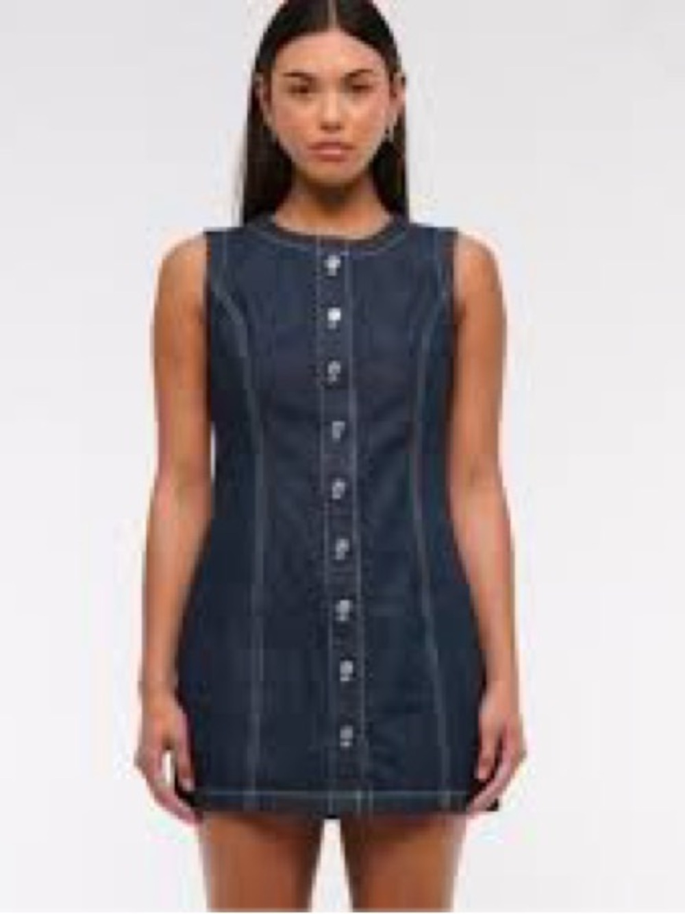 Abercrombie & Fitch Navy Sleeveless Button-Front Denim Dress